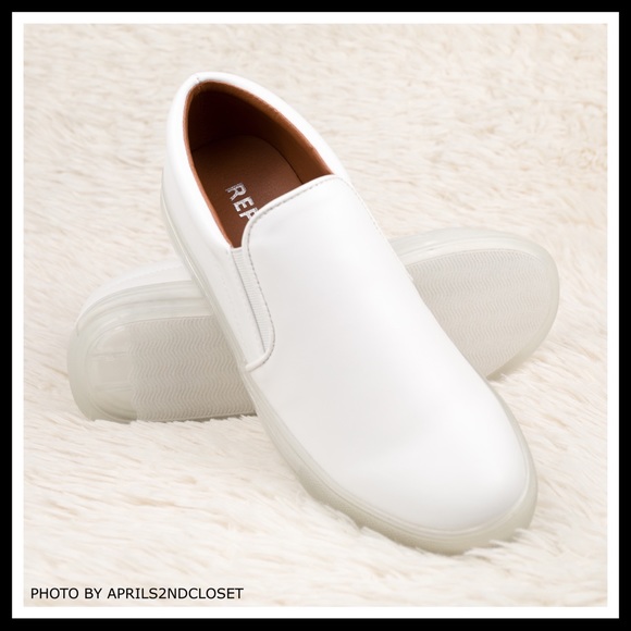 WHITE PLATFORM SLIP ON LOW TOPS SNEAKERS A2C - Picture 6 of 8